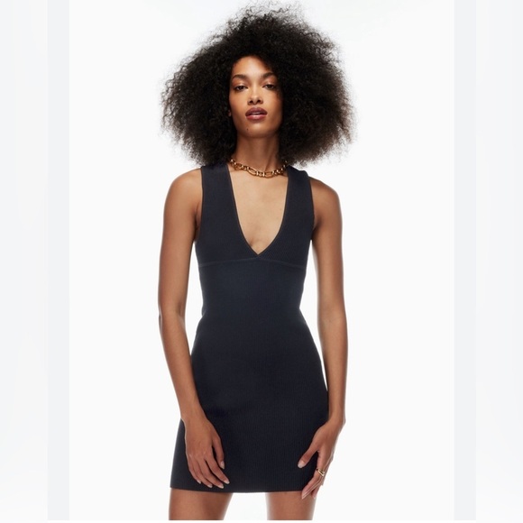 Babaton Dresses & Skirts - NEW Babaton Deep V Ribbed Sculpt Mini Dress in Black Size S